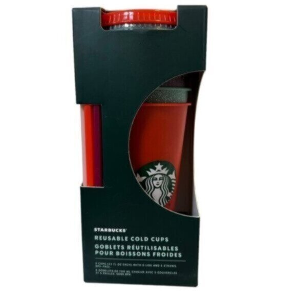 NWT Starbucks | 5 - Pack Glitter Christmas Reusable Cold Cups with Lids & Straws - Picture 1 of 8